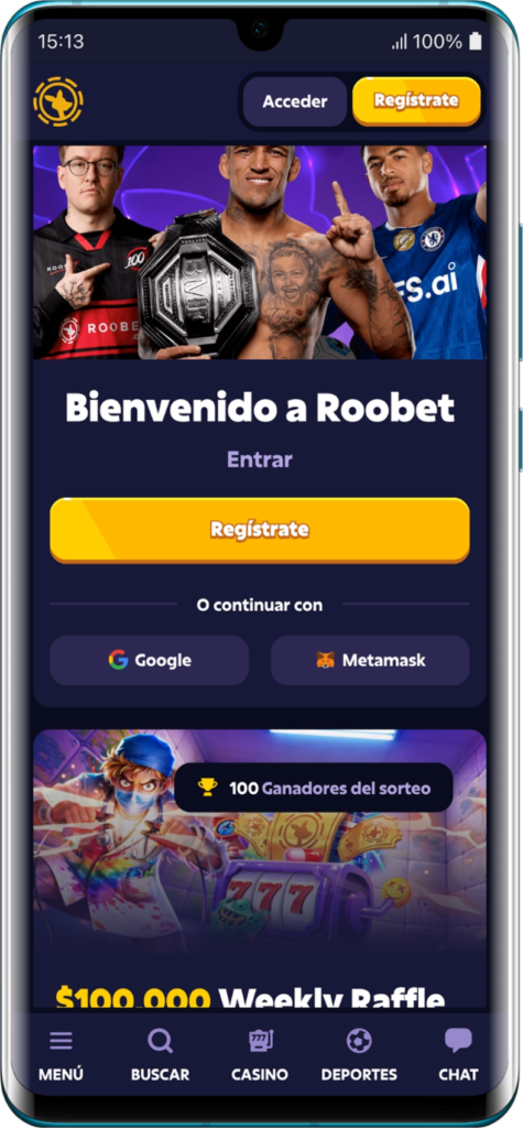 Captura de pantalla de la aplicación móvil Roobet para dispositivos Android