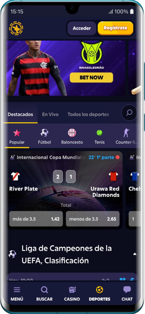 Captura de pantalla de la aplicación móvil Roobet para dispositivos Android