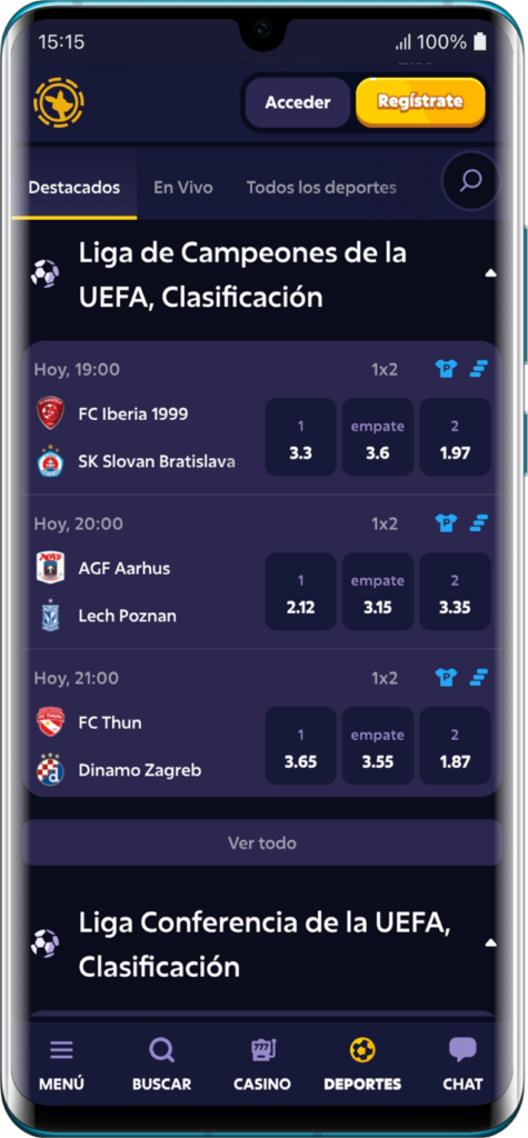 Captura de pantalla de la aplicación móvil Roobet para dispositivos Android